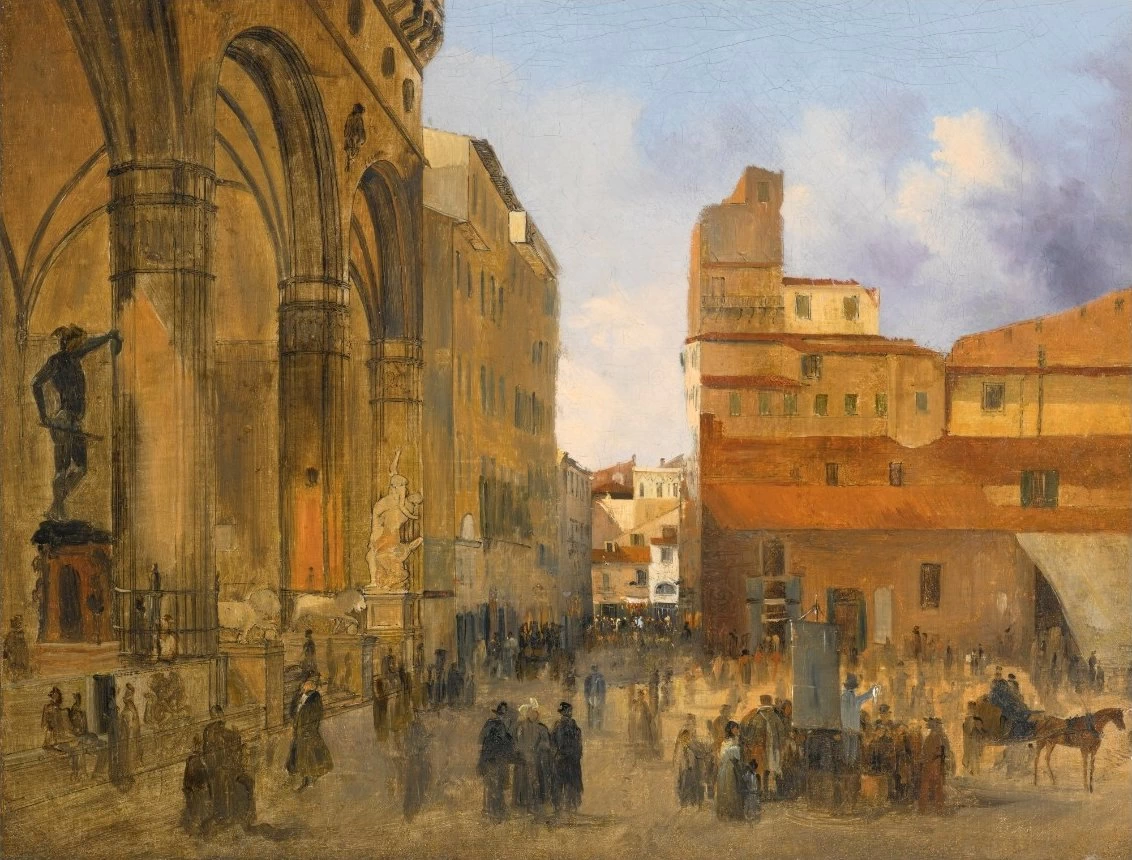 Firenze, una veduta di Piazza della Signoria con la Loggia Dei Lanzi a sinistra